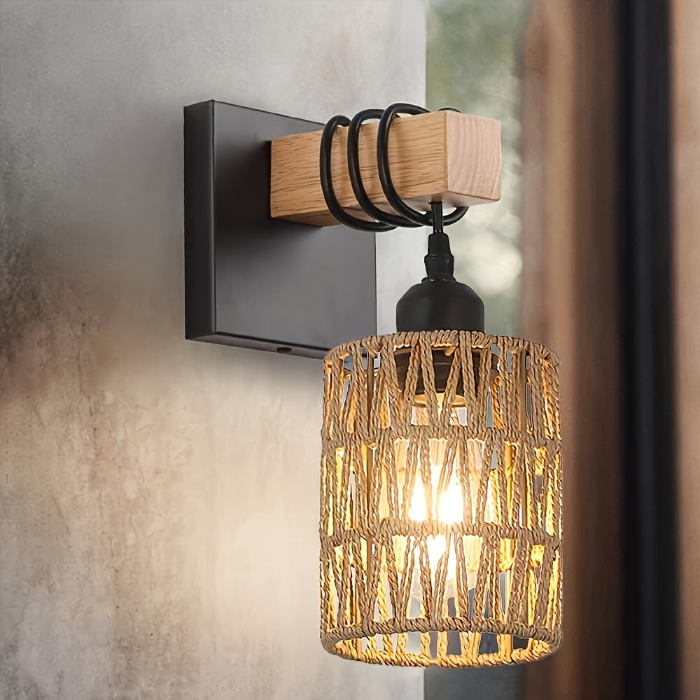 Boho Wall Lamp | Woven Rattan Wall Light for Bedroom