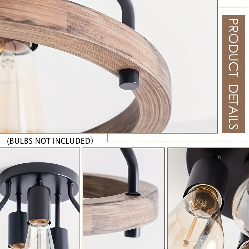 Industrial Light Fixture | Wooden Ring Ceiling Lamp Design