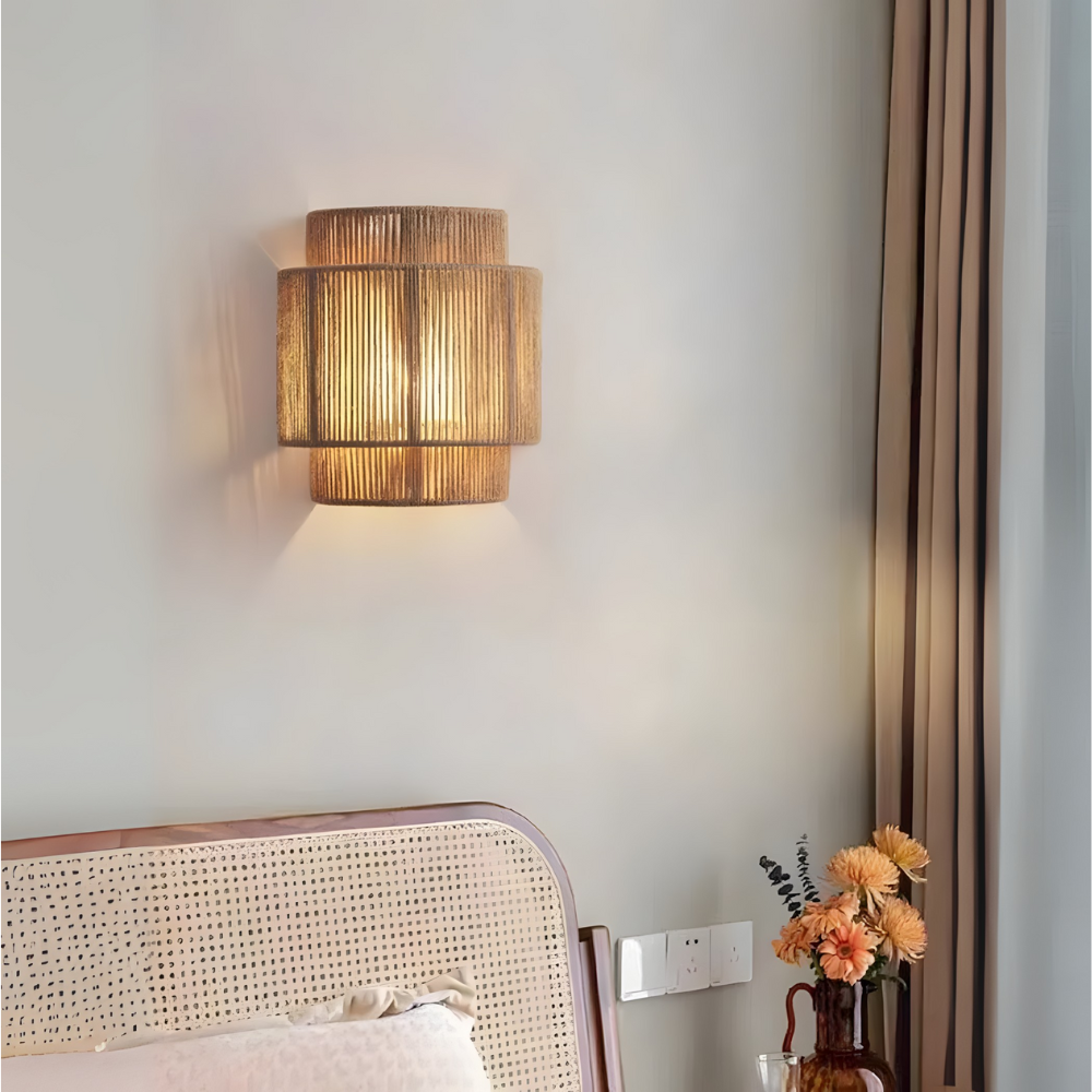 Rustic Hemp Wall Light | Boho Style Woven Rope Lamp
