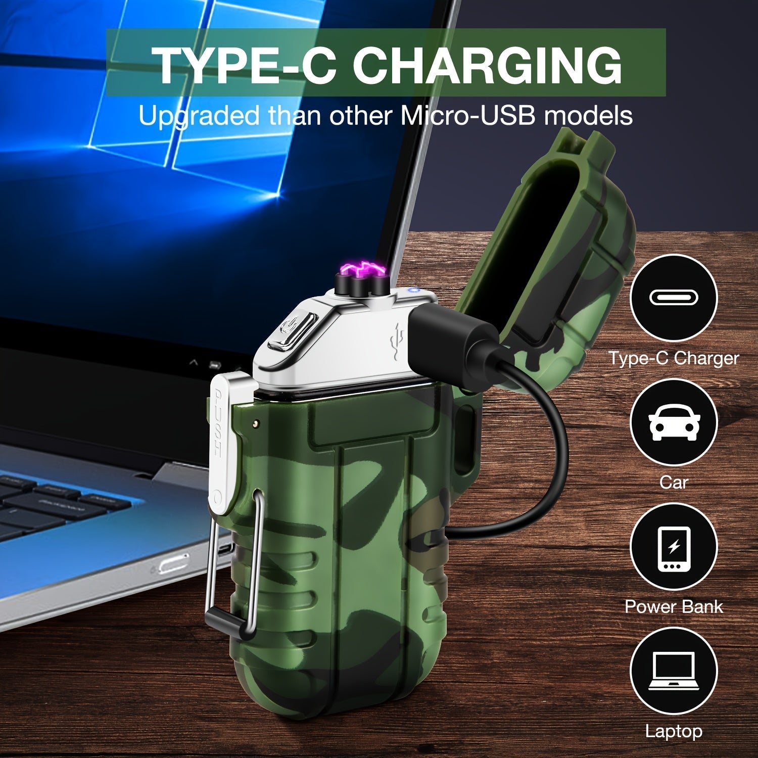 Rechargeable Dual Arc Lighter | Type-C Outdoor Design