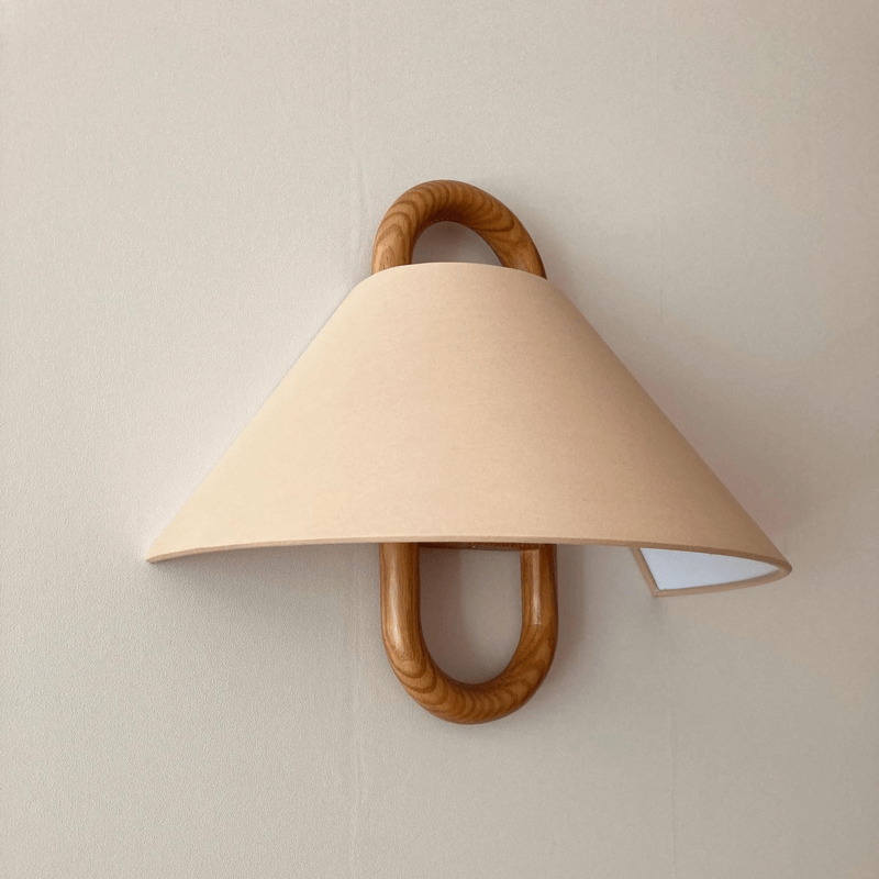 Modern Original Solid Wood Pleated Semi Circle Light Wall Sconce Lamp