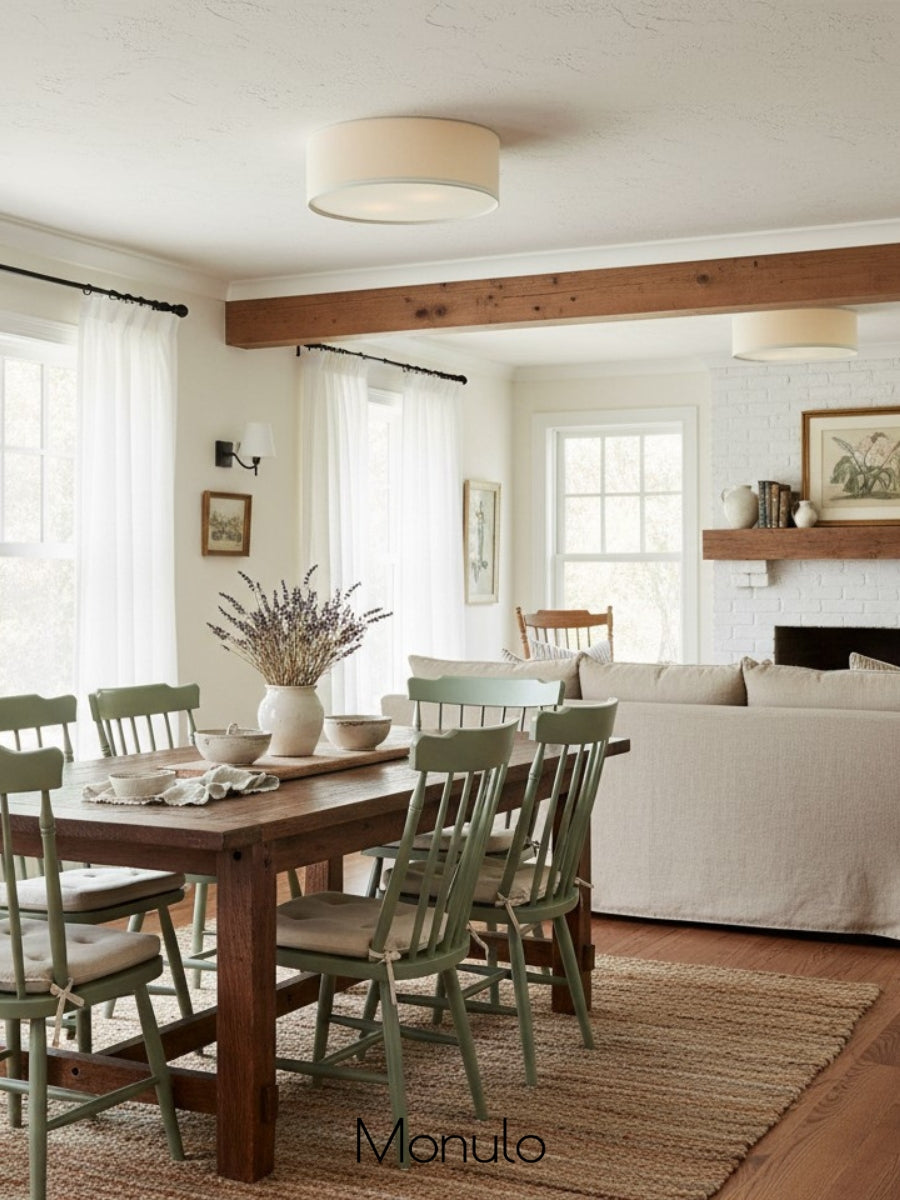 Modern Fabric Ceiling Light | Round Drum LED Lamp