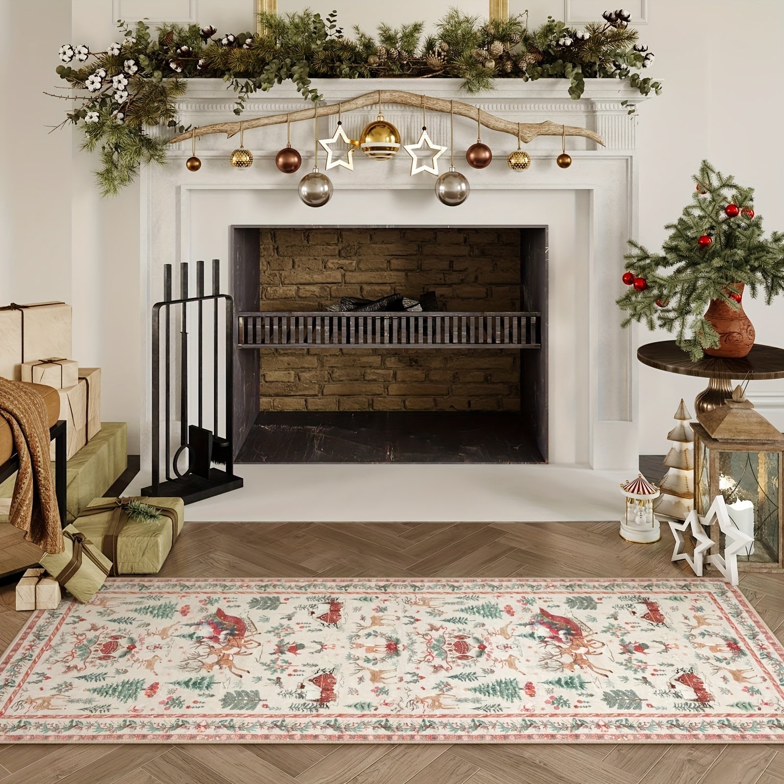 Christmas Hallway Rug | Santa Sleigh Pattern Home Decor
