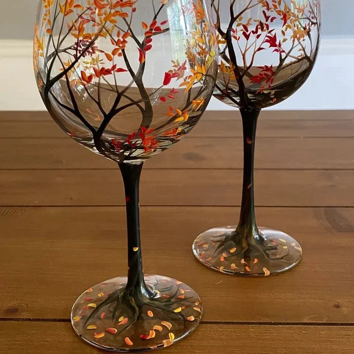 Luxyecs | Hand-Painted Four Seasons Wine Glass – Artistic Glassware for Elegant Moments