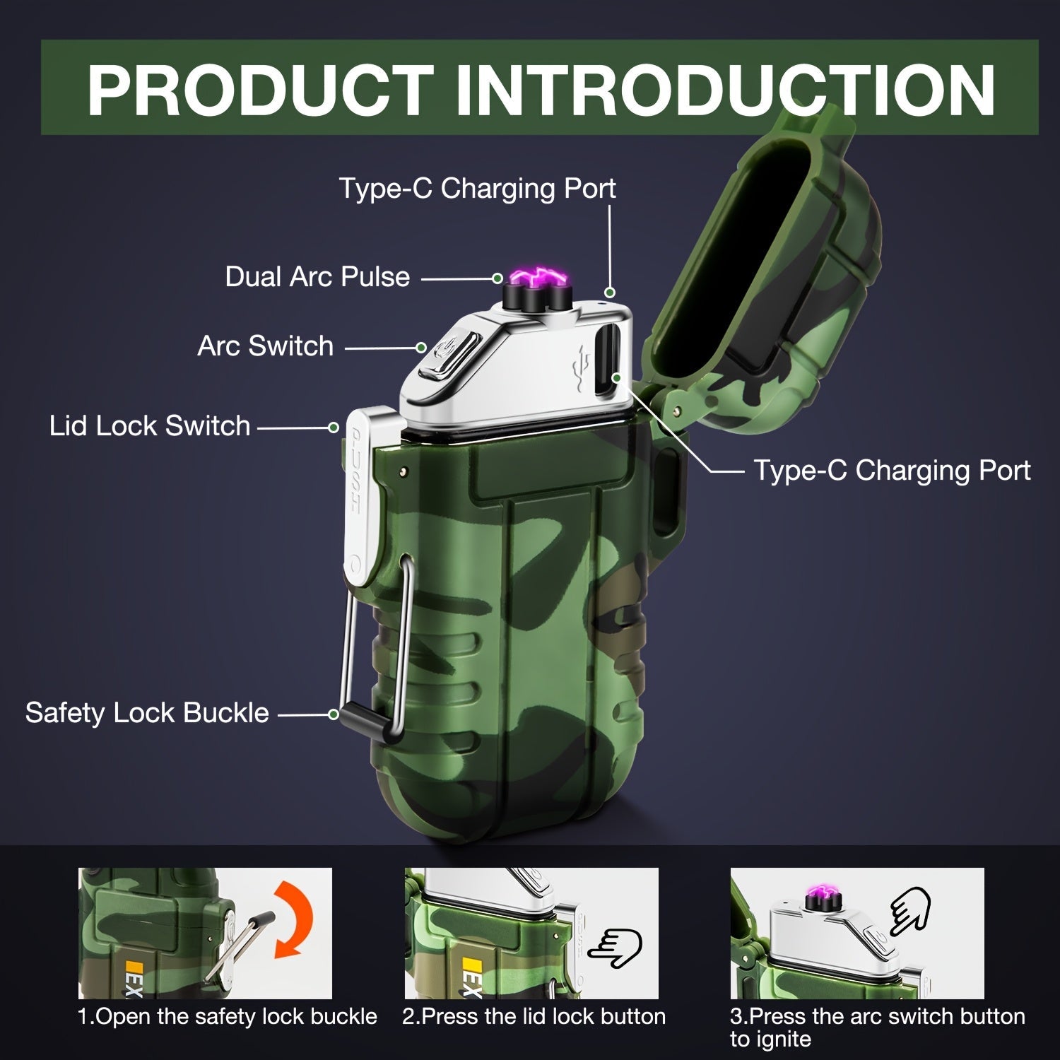 Rechargeable Dual Arc Lighter | Type-C Outdoor Design