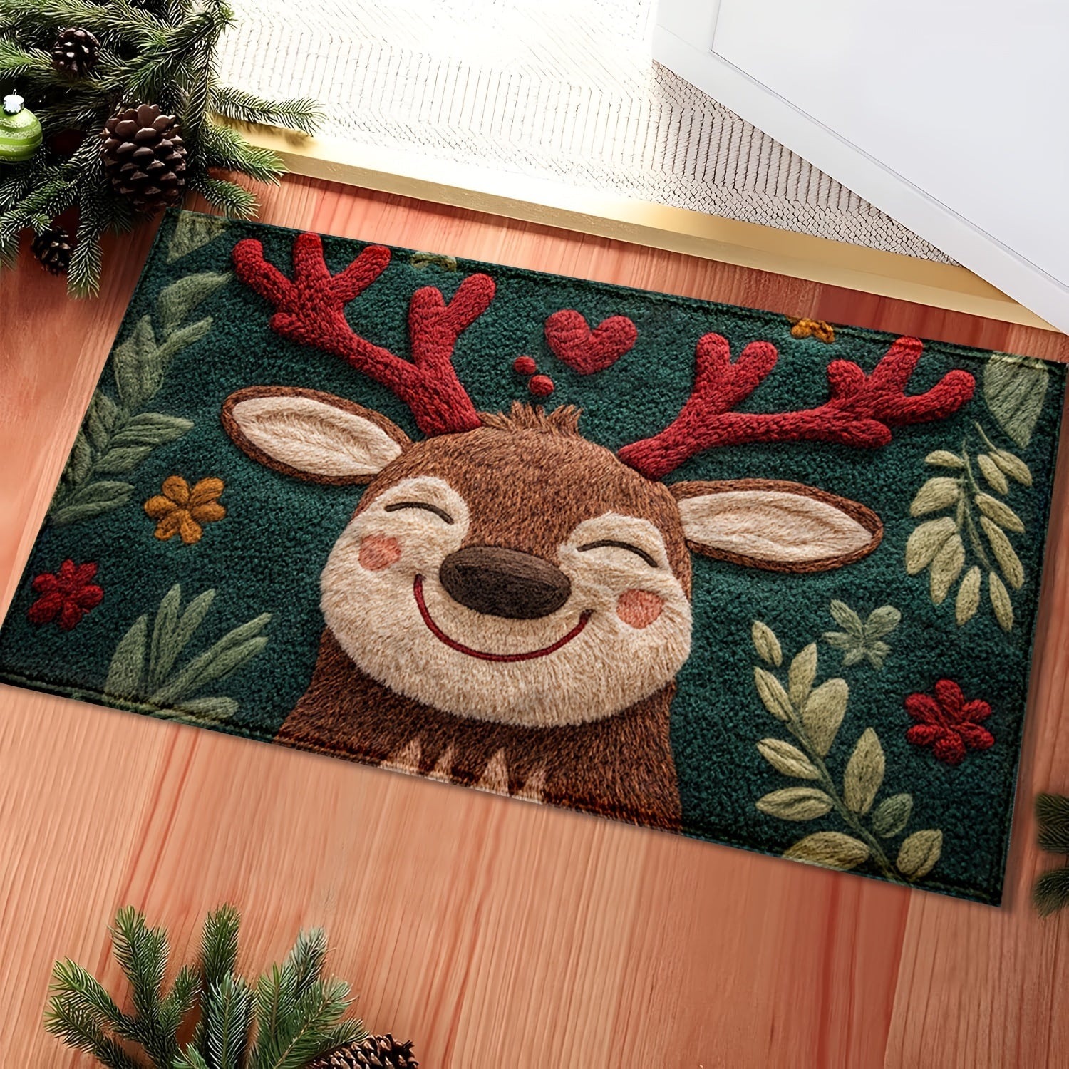 Christmas Smile Rug | Cute Reindeer Design Floor Mat