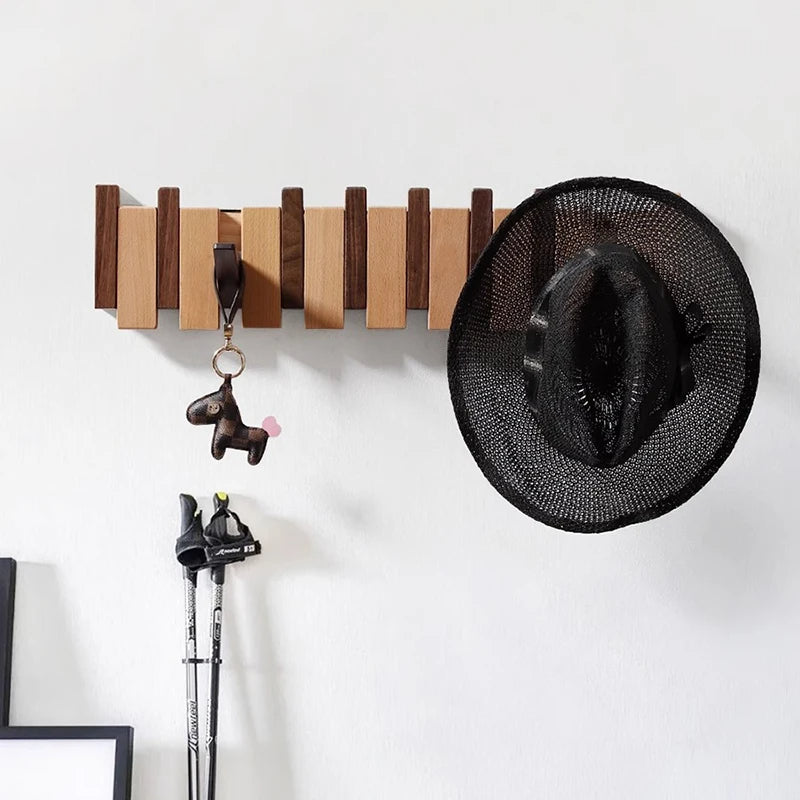 Luxyecs | Handmade Wooden Wall Coat Rack – Piano Style with Foldable Hooks