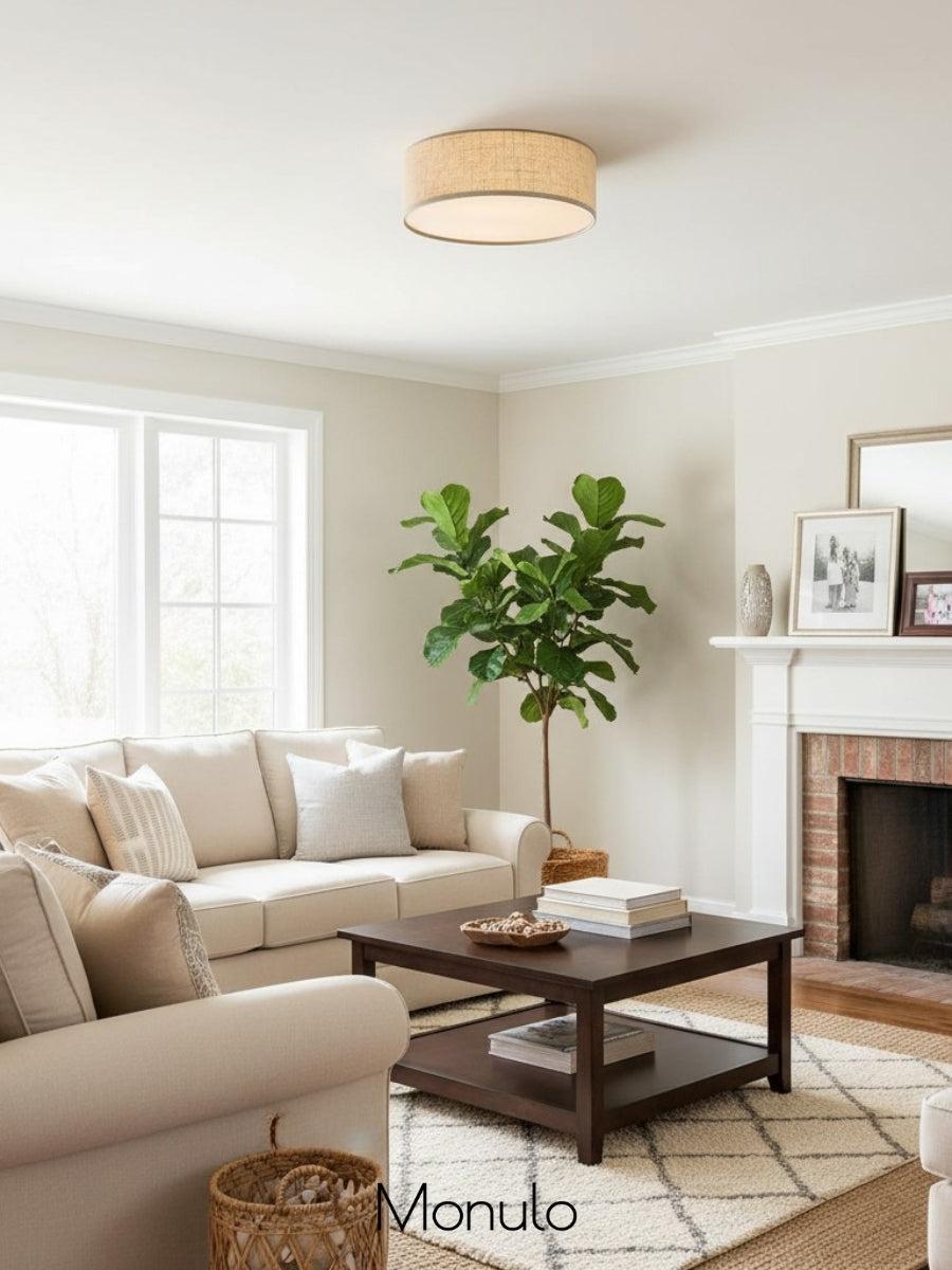 Modern Fabric Ceiling Light | Round Drum LED Lamp