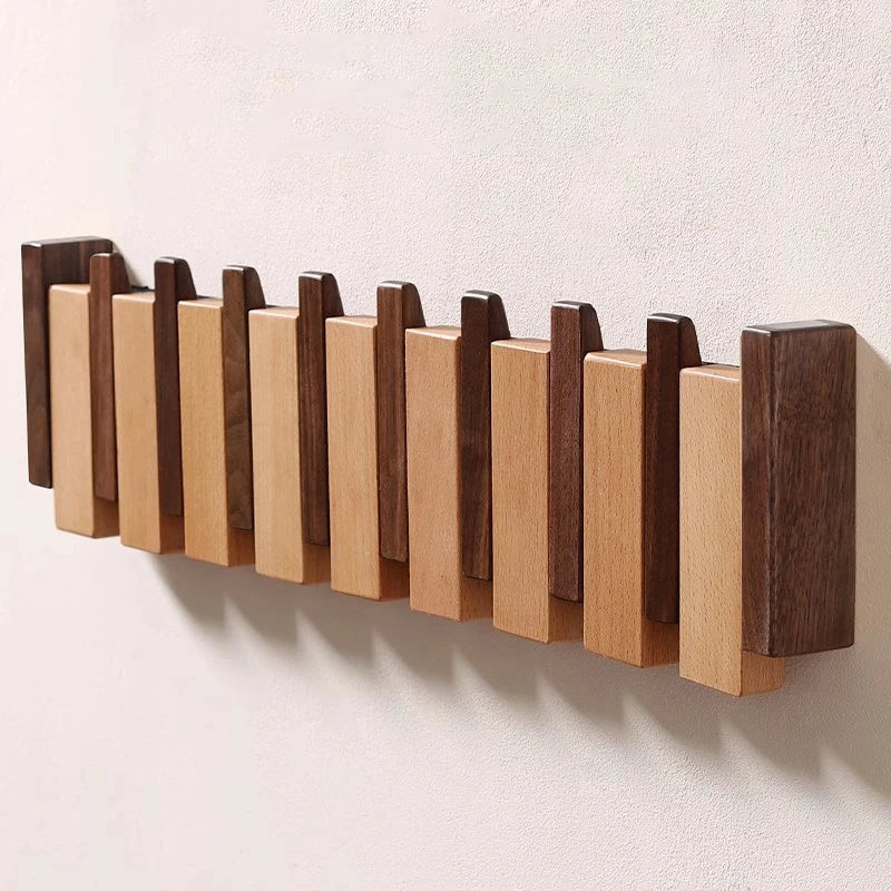 Luxyecs | Handmade Wooden Wall Coat Rack – Piano Style with Foldable Hooks