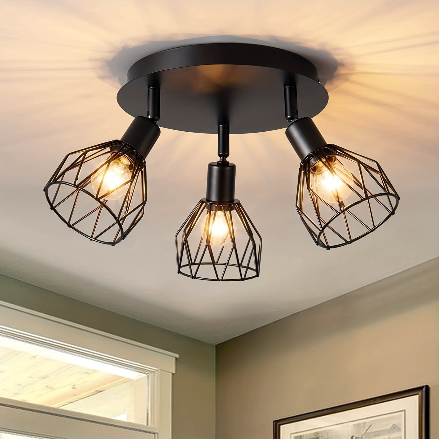 Ceiling Light Fixture | Retro Industrial 3-Head Lamp