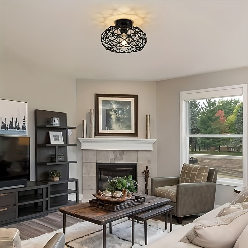 Industrial Ceiling Light | Metal Cage Flush Mount Fixture