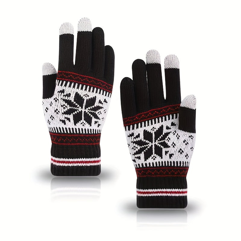 Winter Knit Gloves | Warm Snowflake Pattern
