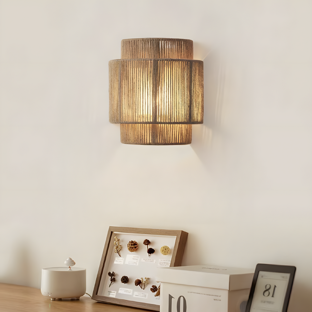 Rustic Hemp Wall Light | Boho Style Woven Rope Lamp