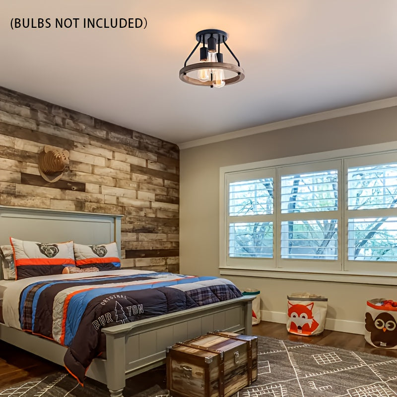 Industrial Light Fixture | Wooden Ring Ceiling Lamp Design