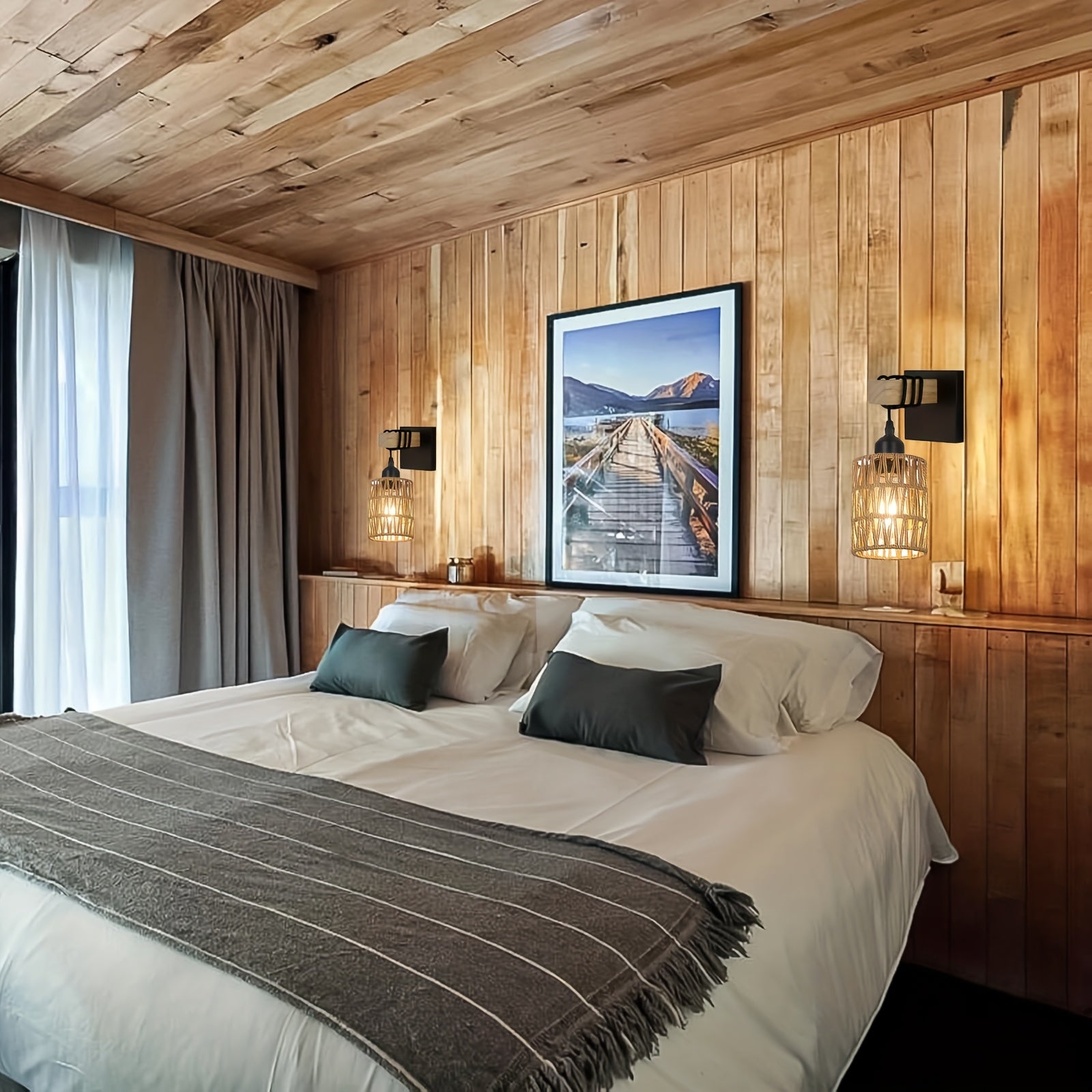 Boho Wall Lamp | Woven Rattan Wall Light for Bedroom