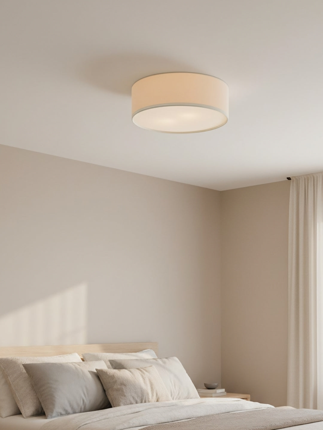 Modern Fabric Ceiling Light | Round Drum LED Lamp