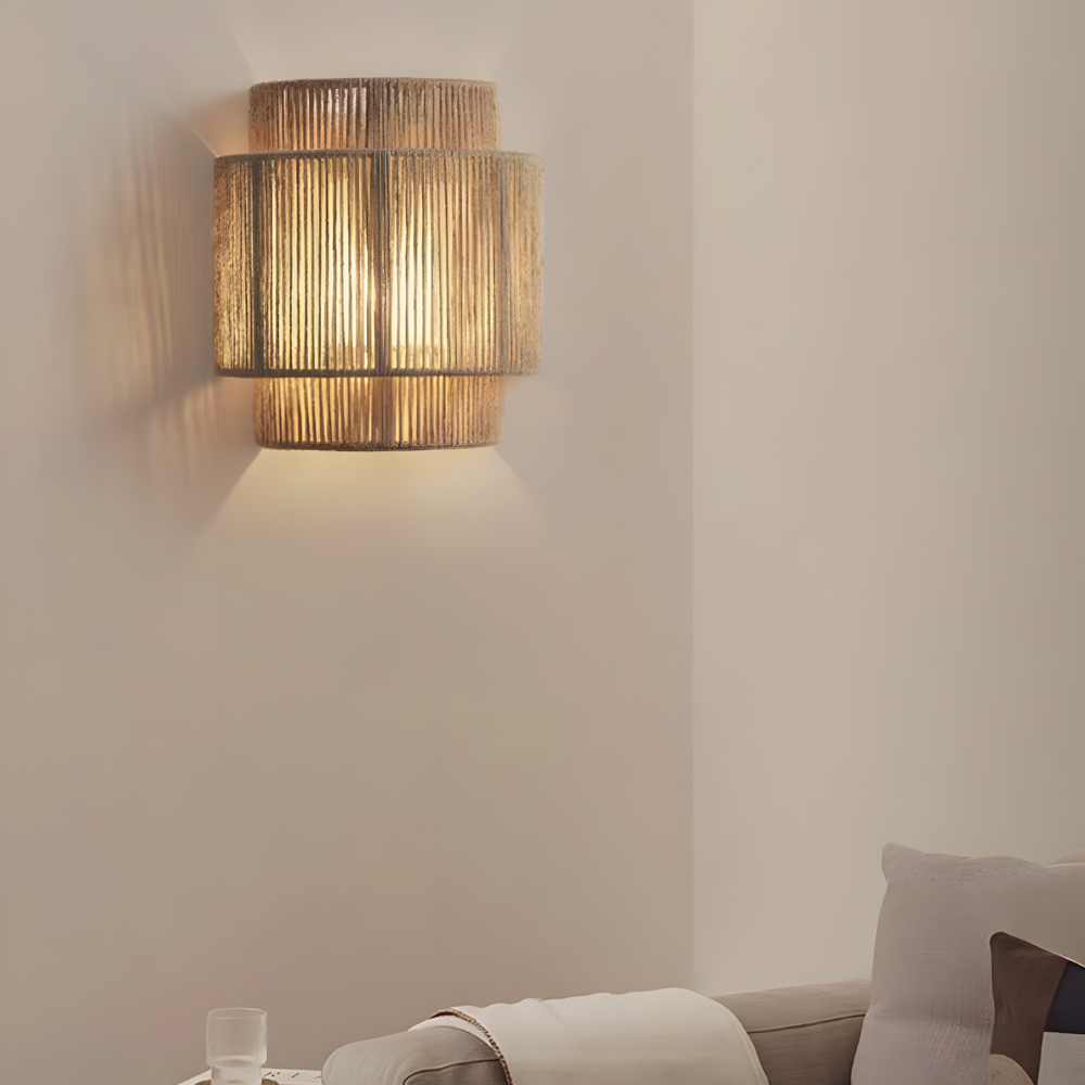 Rustic Hemp Wall Light | Boho Style Woven Rope Lamp
