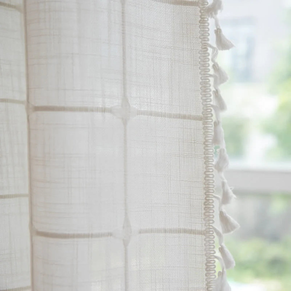 Waterproof Shower Curtain | Checkered Print with Fringes for Bathroom Decor