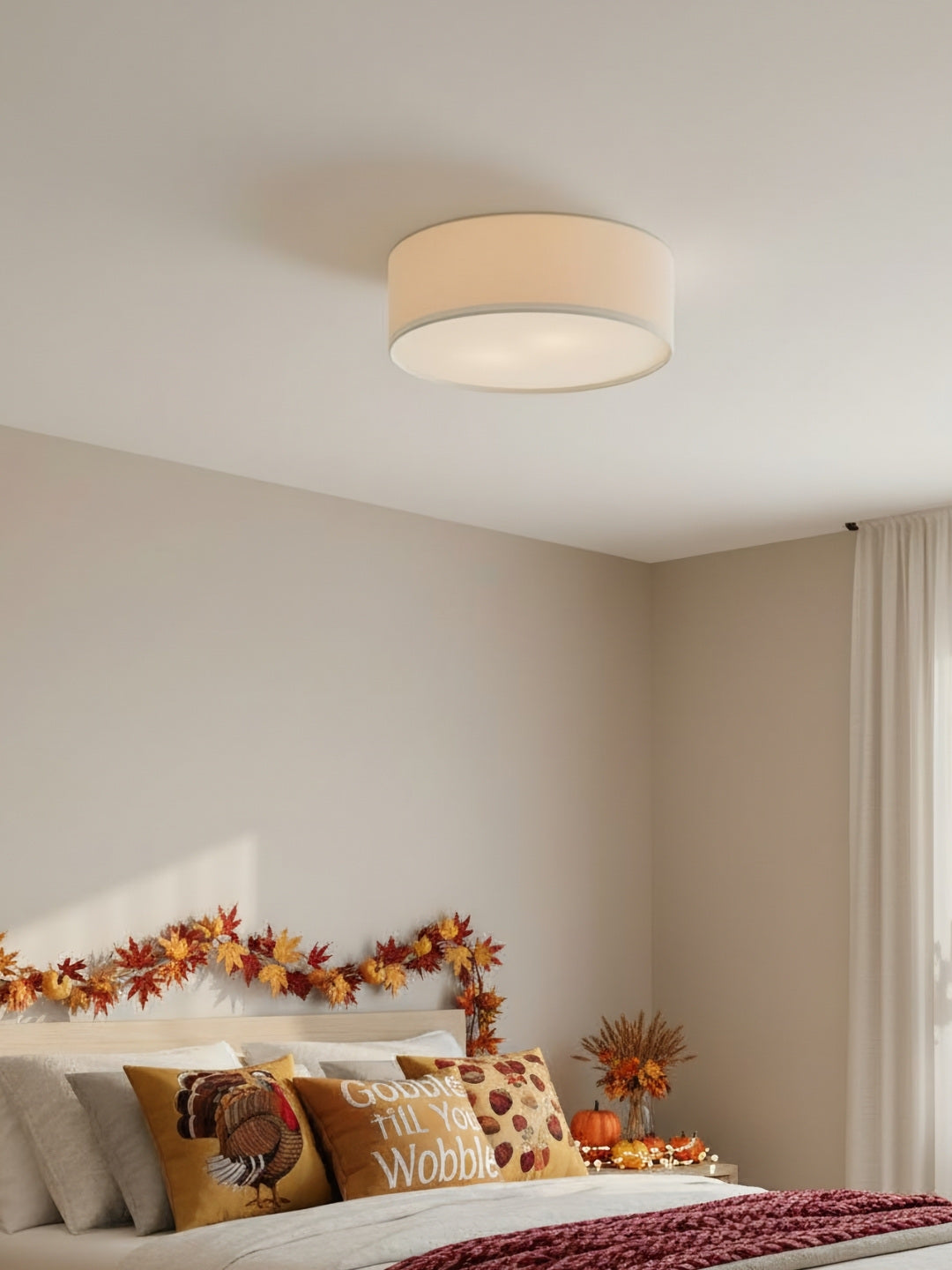 Modern Fabric Ceiling Light | Round Drum LED Lamp