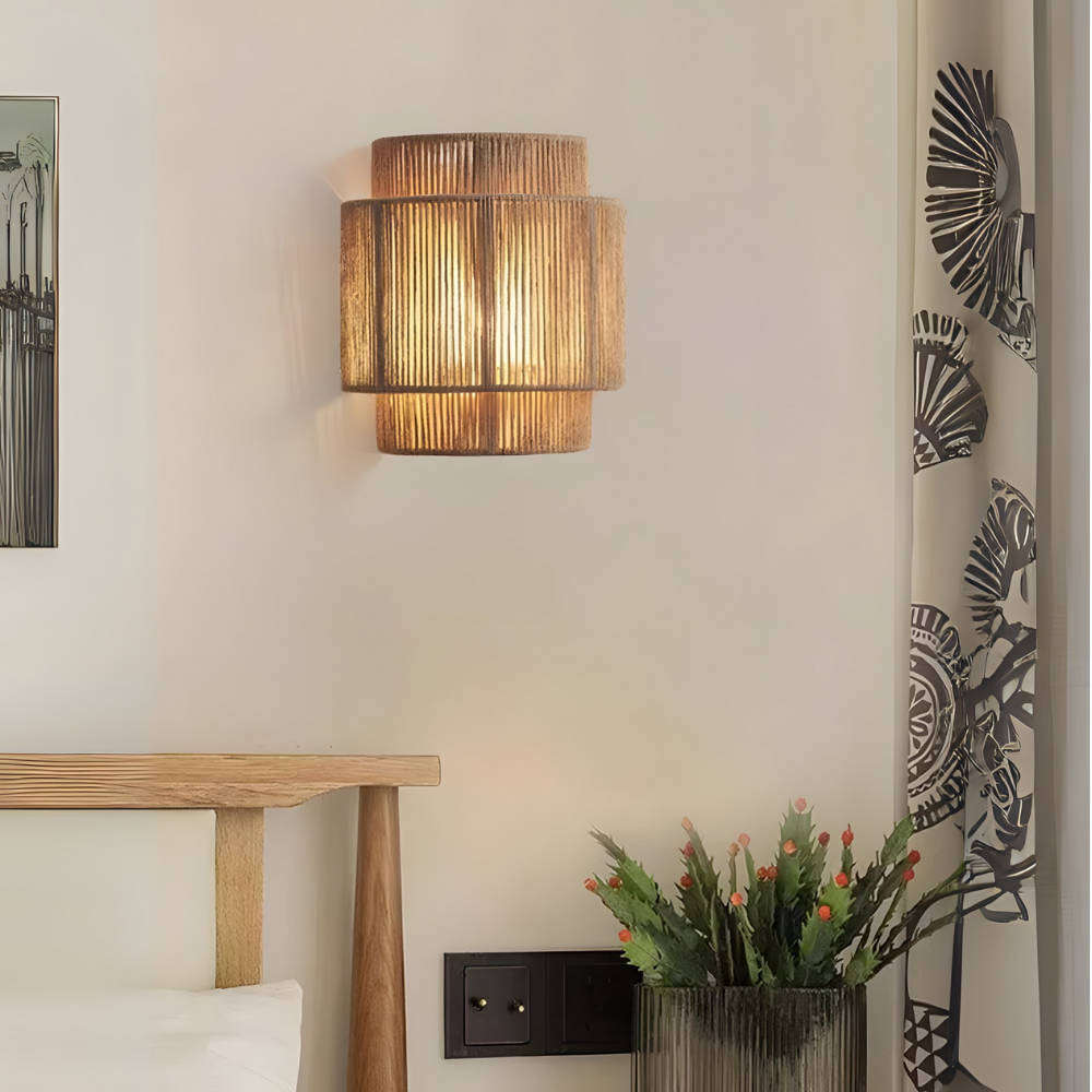 Rustic Hemp Wall Light | Boho Style Woven Rope Lamp