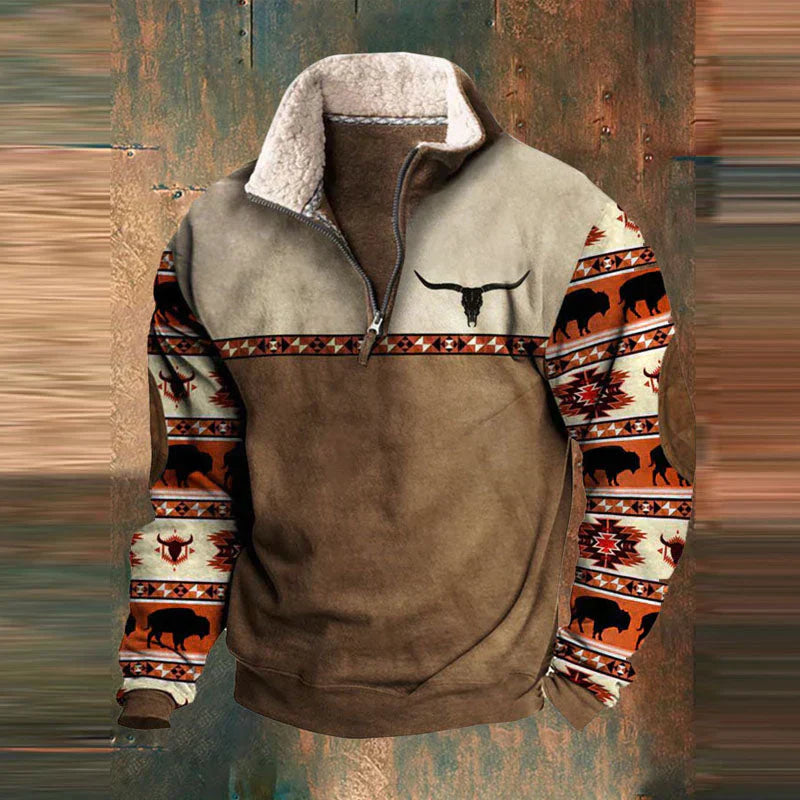 Men’s Western Pullover | Casual Quarter Zip Sweatshirt