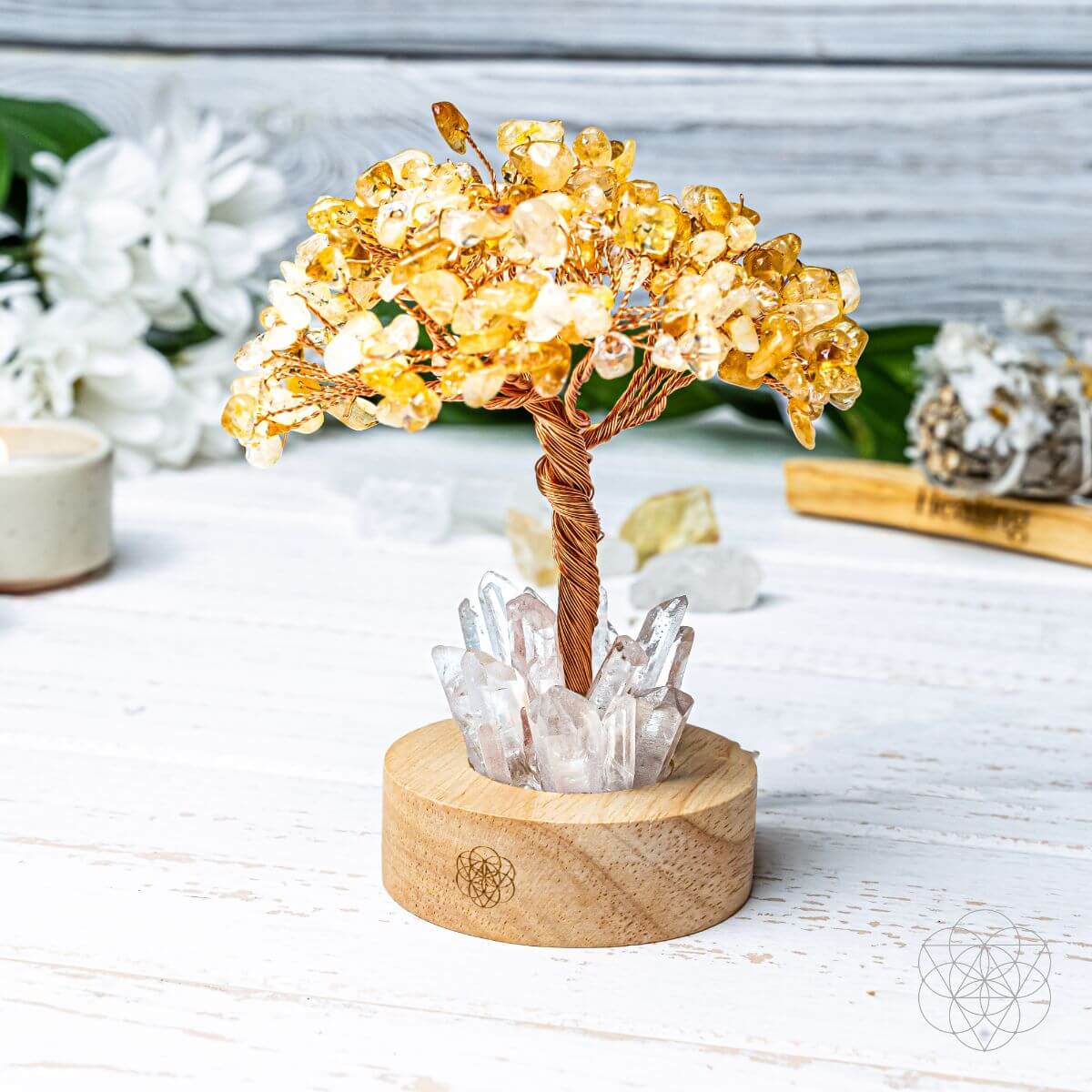 Golden Lamp of Wealth with Citrine Tree – Decorative LED Table Lamp for Home and Office
