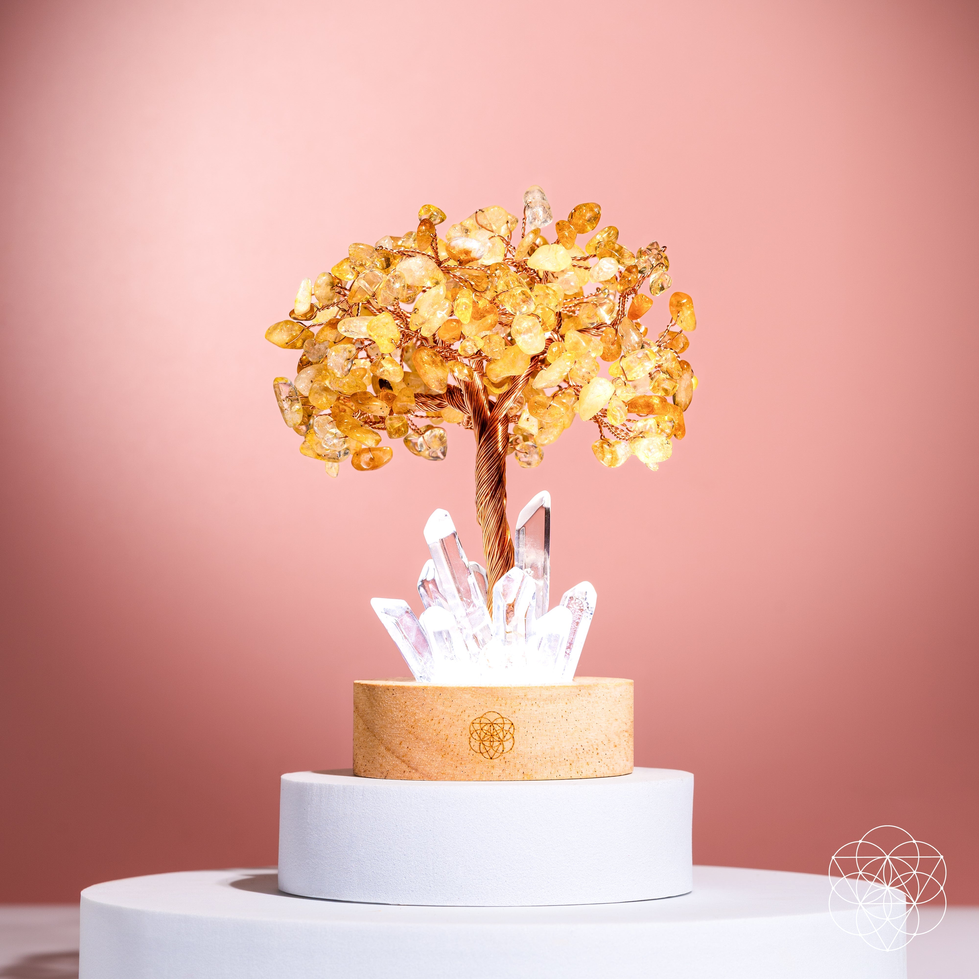 Golden Lamp of Wealth with Citrine Tree – Decorative LED Table Lamp for Home and Office