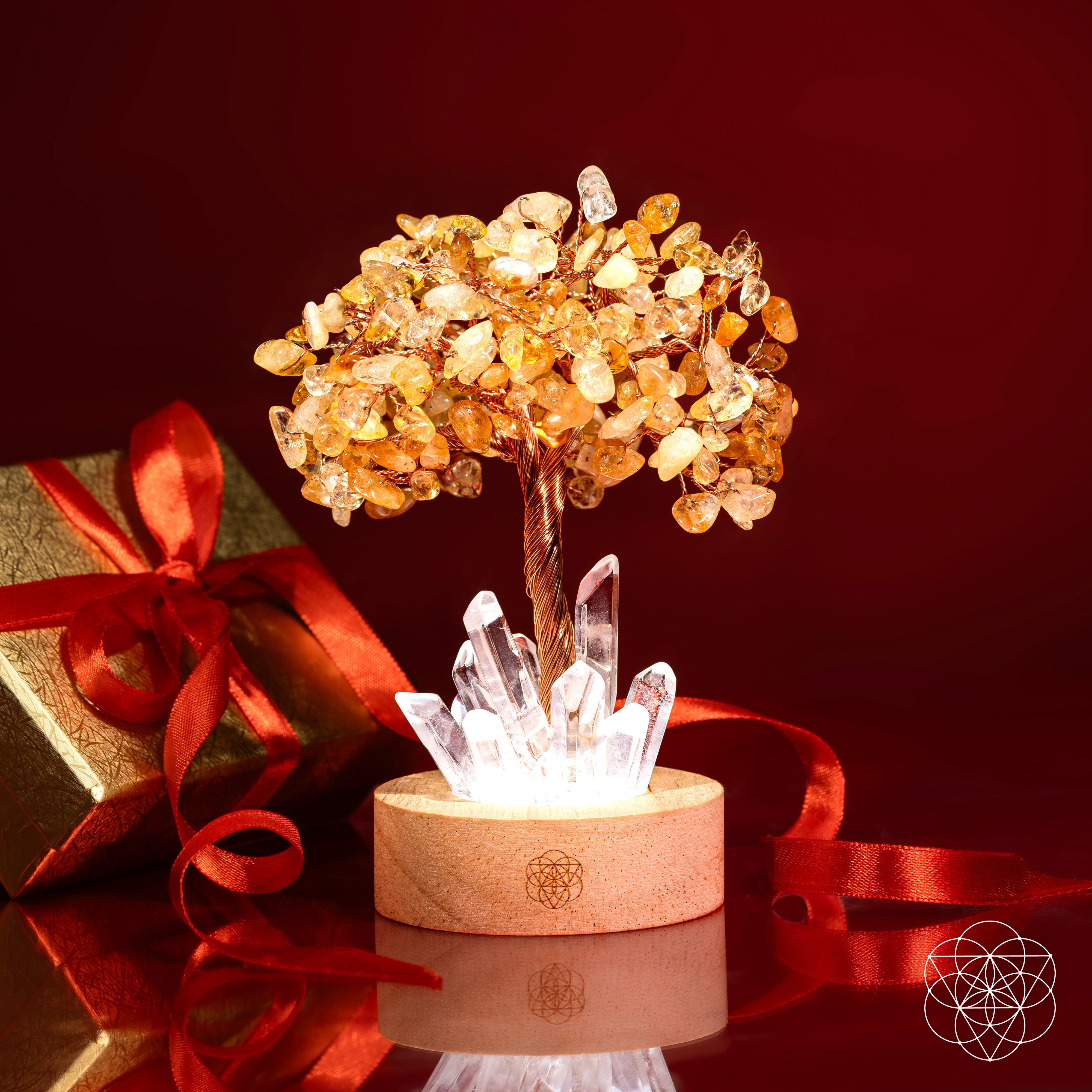 Golden Lamp of Wealth with Citrine Tree – Decorative LED Table Lamp for Home and Office