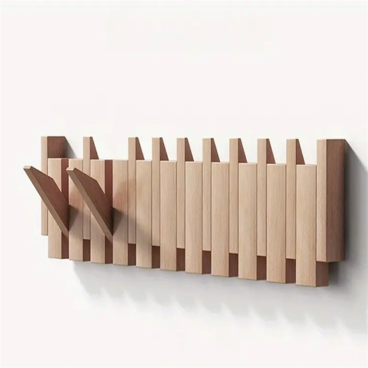 Luxyecs | Handmade Wooden Wall Coat Rack – Piano Style with Foldable Hooks