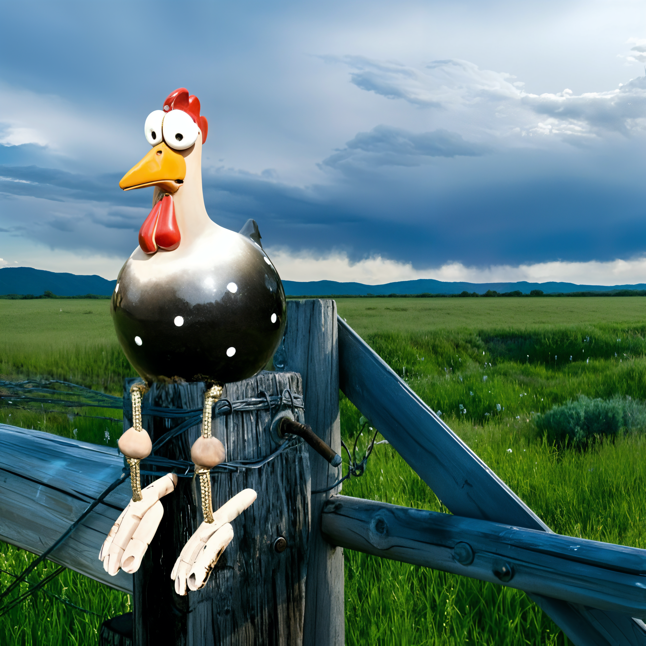 Funny Garden Chicken with Dangling Legs – Outdoor Decorative Ornament