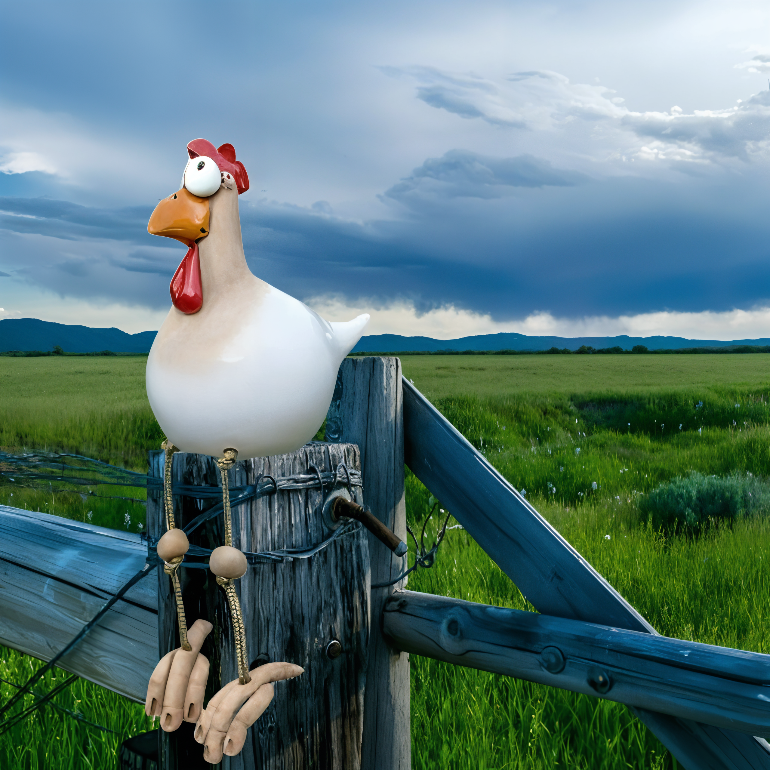 Funny Garden Chicken with Dangling Legs – Outdoor Decorative Ornament
