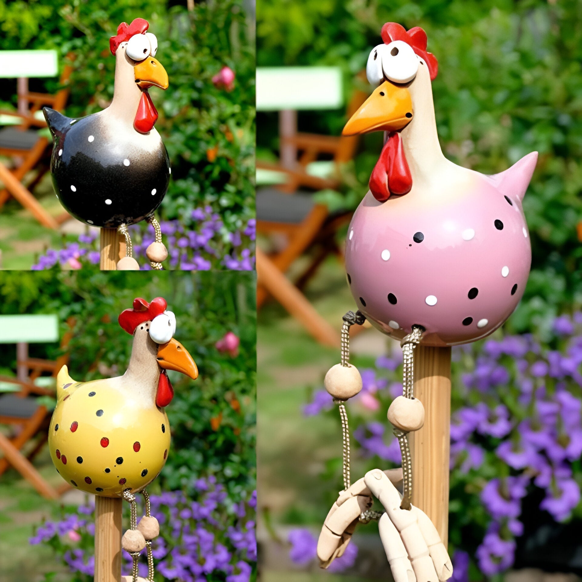 Funny Garden Chicken with Dangling Legs – Outdoor Decorative Ornament