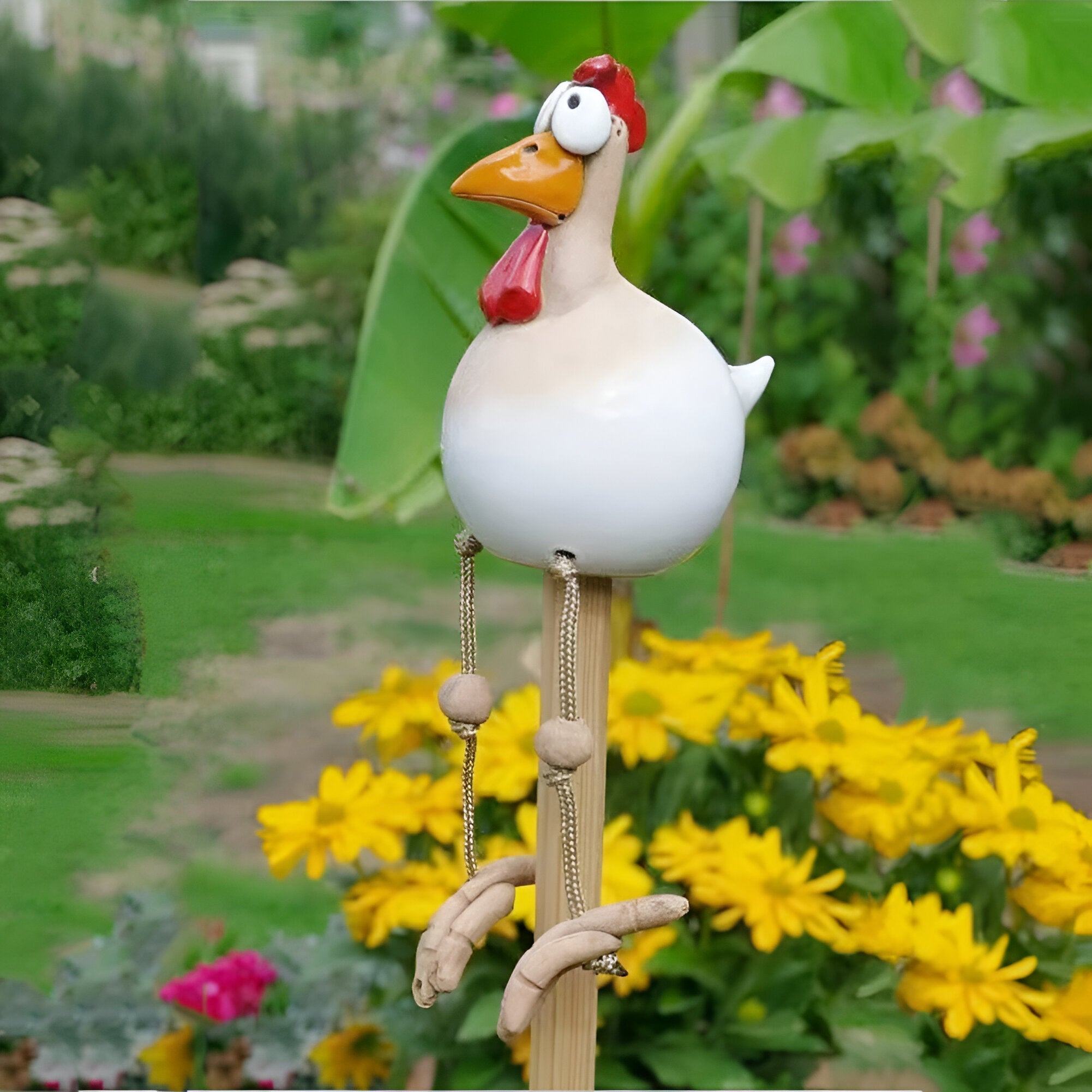 Funny Garden Chicken with Dangling Legs – Outdoor Decorative Ornament