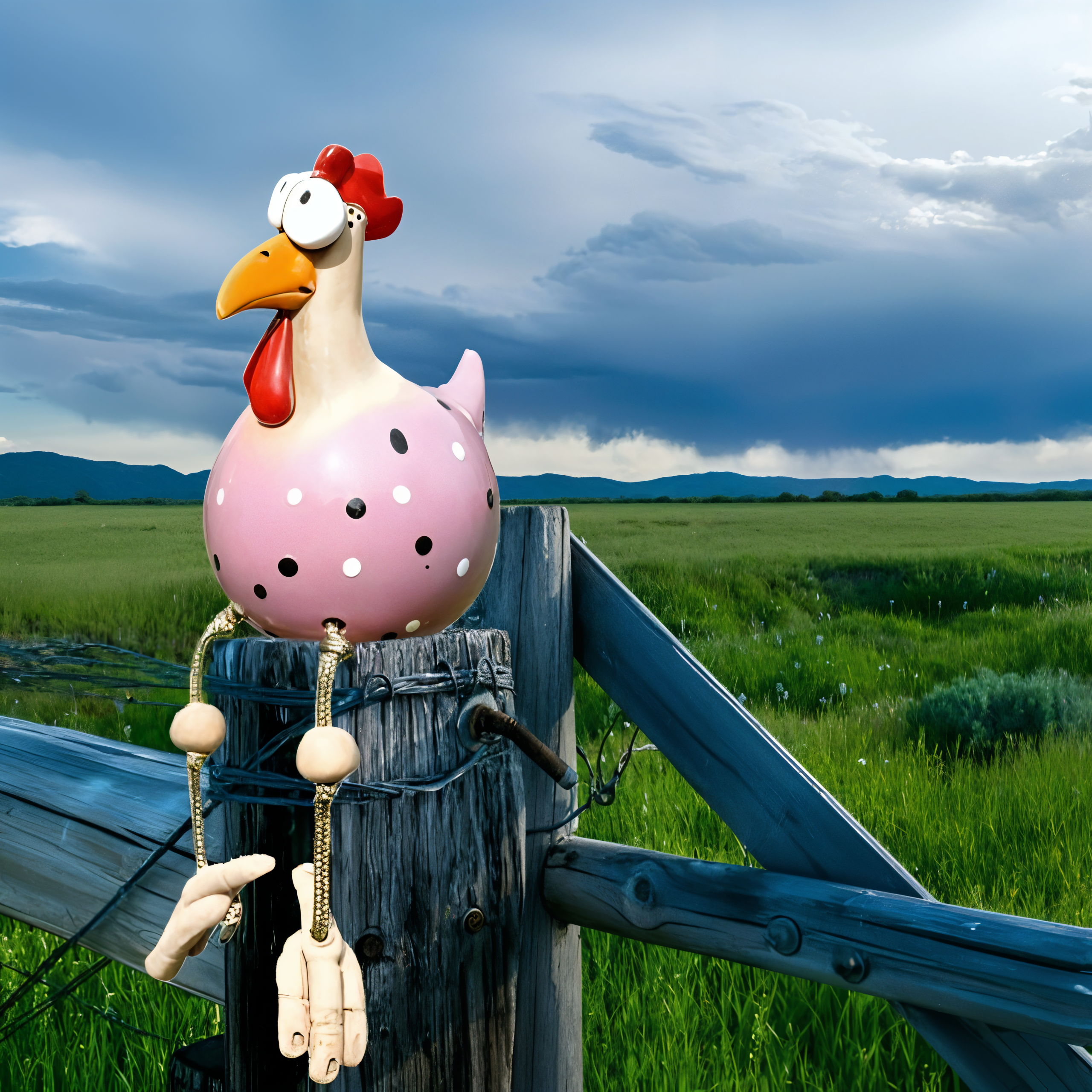 Funny Garden Chicken with Dangling Legs – Outdoor Decorative Ornament