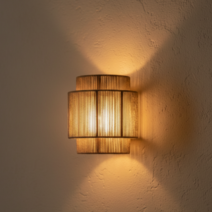 Rustic Hemp Wall Light | Boho Style Woven Rope Lamp