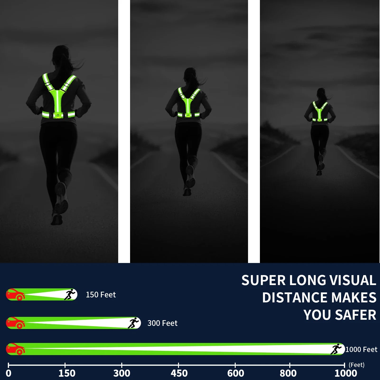 Rechargeable LED Running Vest | Reflective 360° Visibility | Unisex and Adjustable
