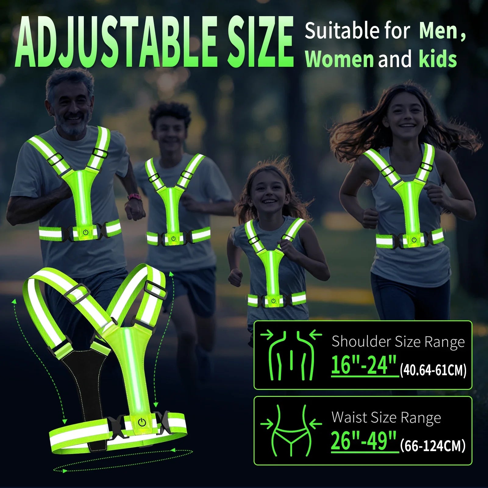 Rechargeable LED Running Vest | Reflective 360° Visibility | Unisex and Adjustable