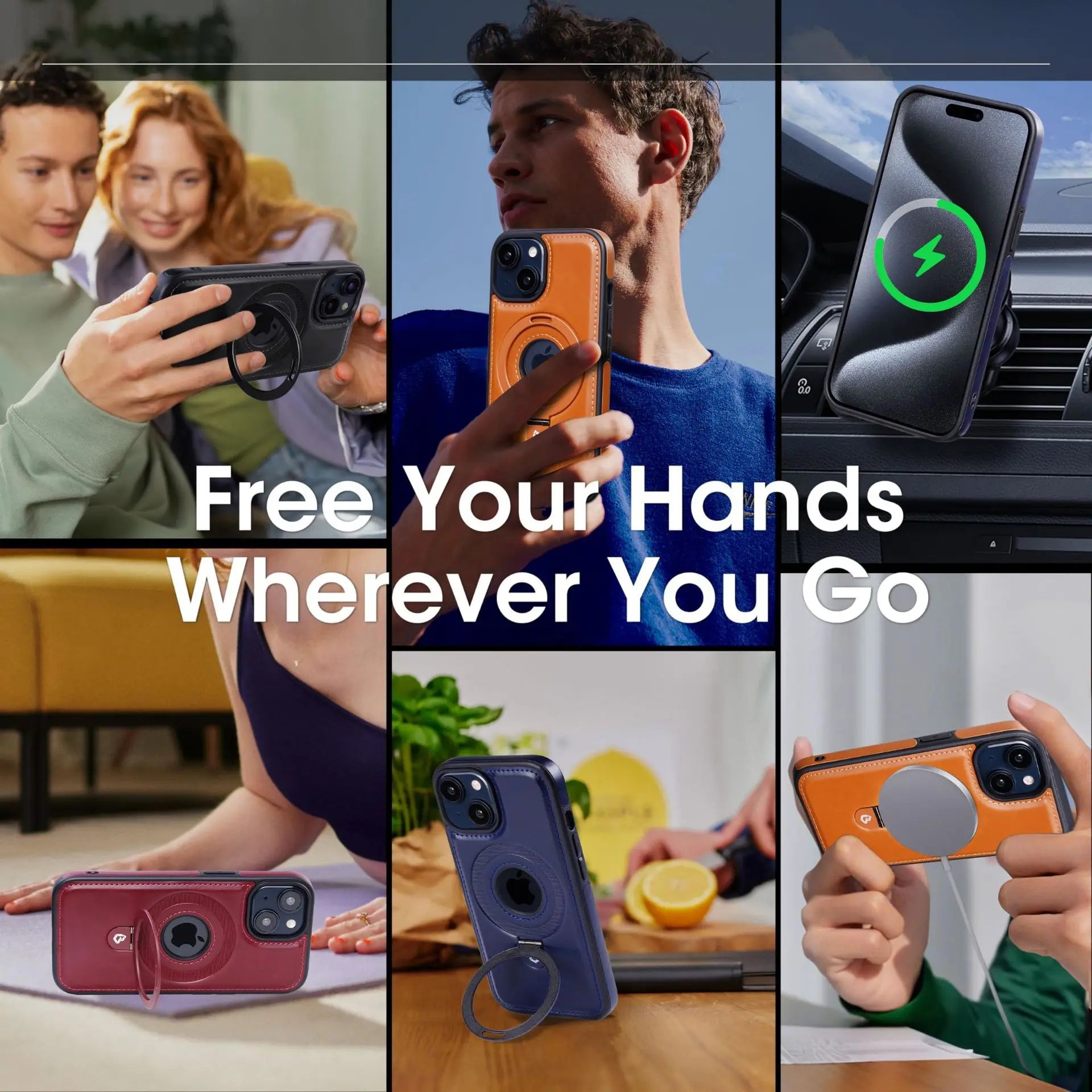 Leather Magnetic iPhone Case | Slim Cover with Ring Holder