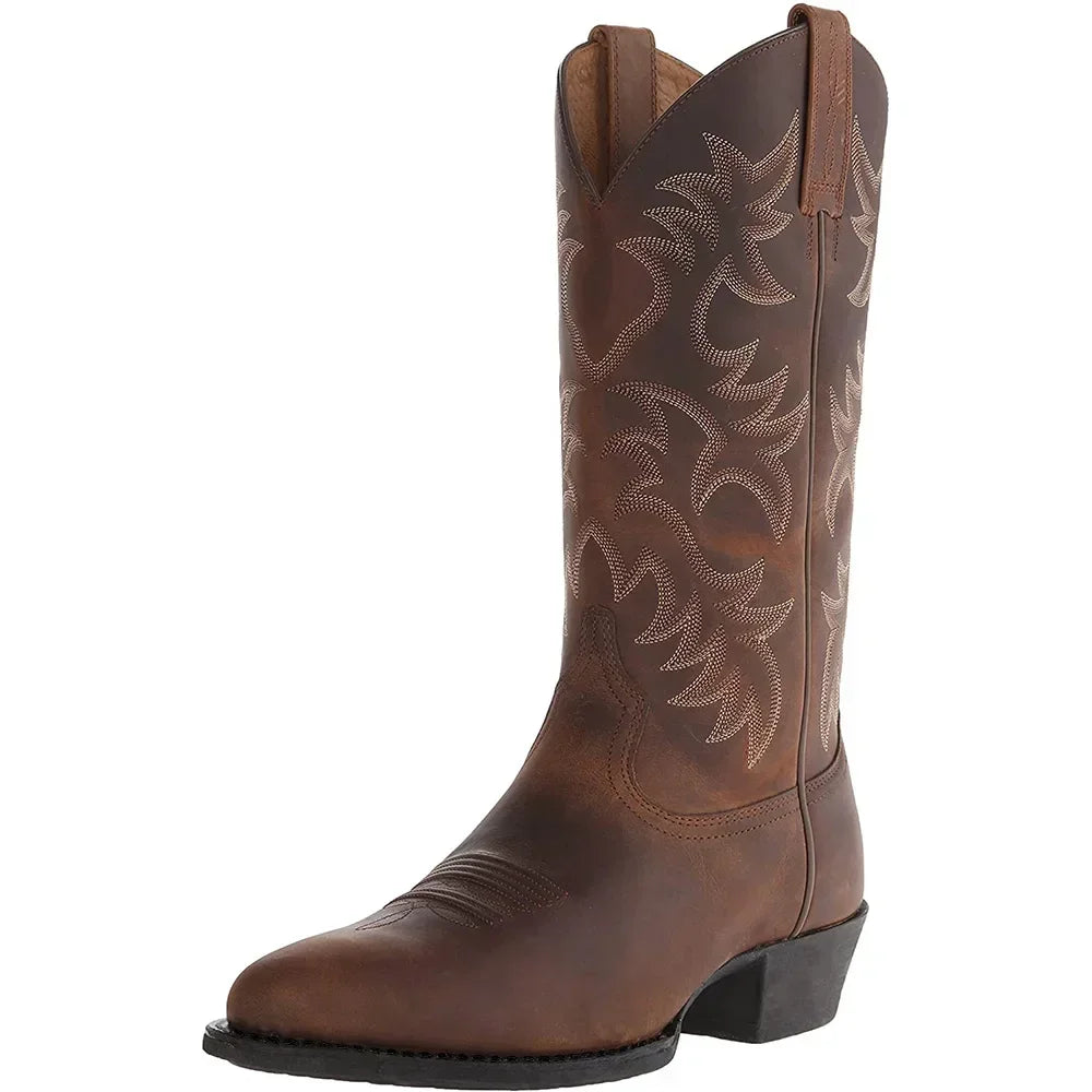 Stylish Men’s Cowboy Boots – Leather with Embossed Design