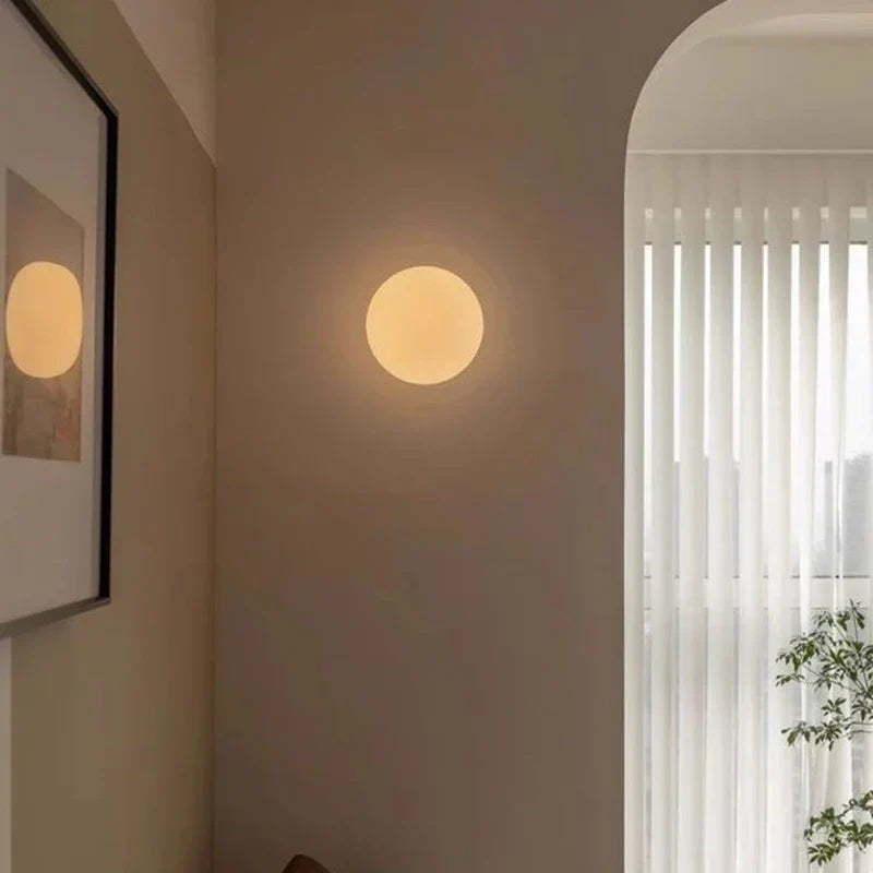 Aditya - Modern White Milk Glass Shade Circular Wall Light