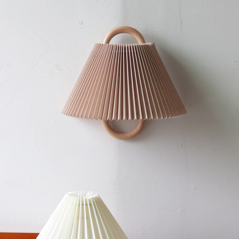 Modern Original Solid Wood Pleated Semi Circle Light Wall Sconce Lamp