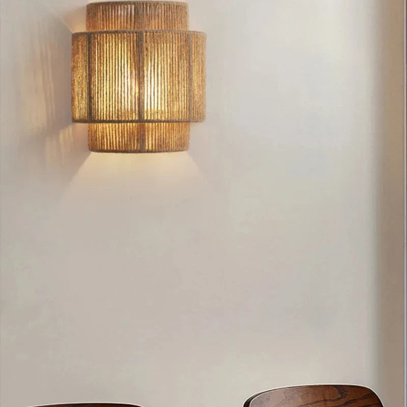 Woven Rattan Bedside Wall Lamp – Warm Vintage Elegance