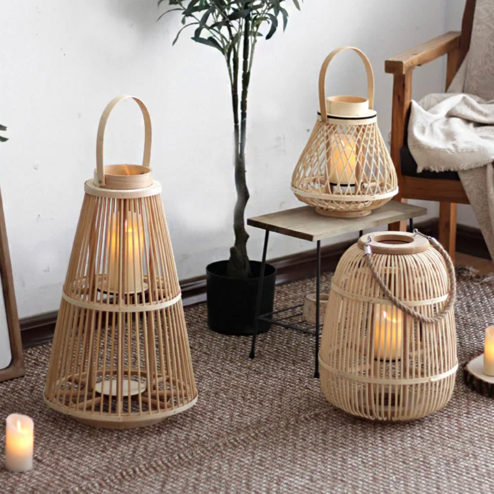 Rattan Bamboo Lanterns – Unique Decorative Lighting for Living Room, Bedroom, and Outdoor Spaces