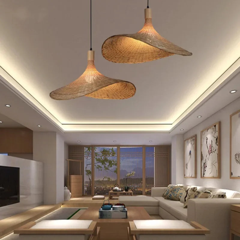 Luxyecs | Handmade Boho Bamboo Hanging Lamp – Sustainable Natural Pendant Light