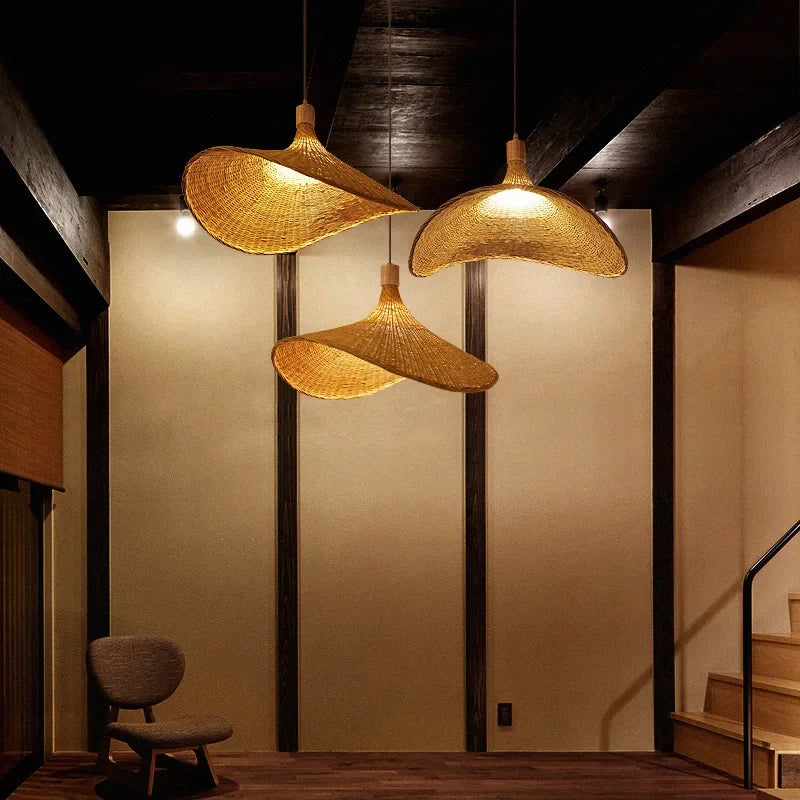 Luxyecs | Handmade Boho Bamboo Hanging Lamp – Sustainable Natural Pendant Light