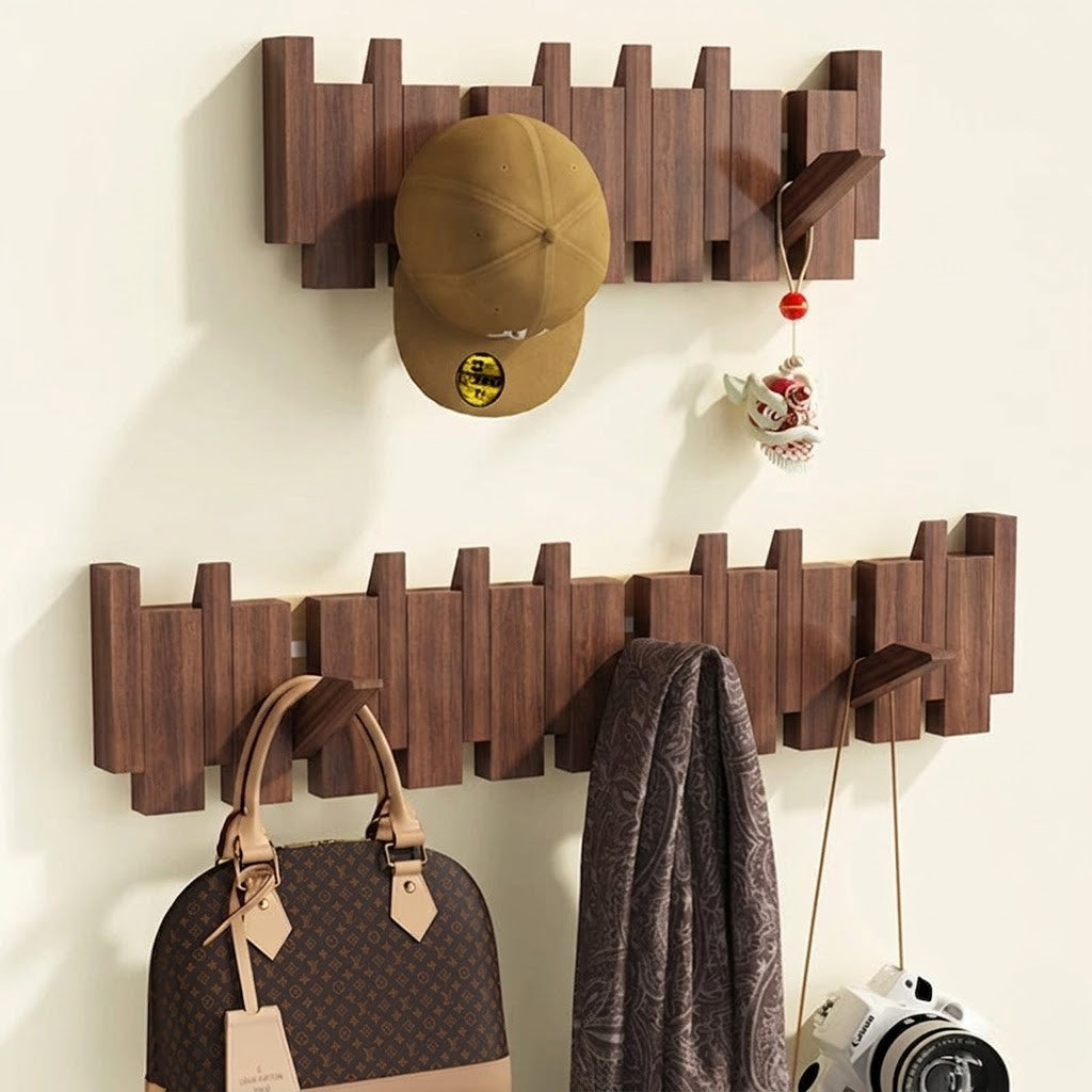 Luxyecs | Handmade Wooden Wall Coat Rack – Piano Style with Foldable Hooks