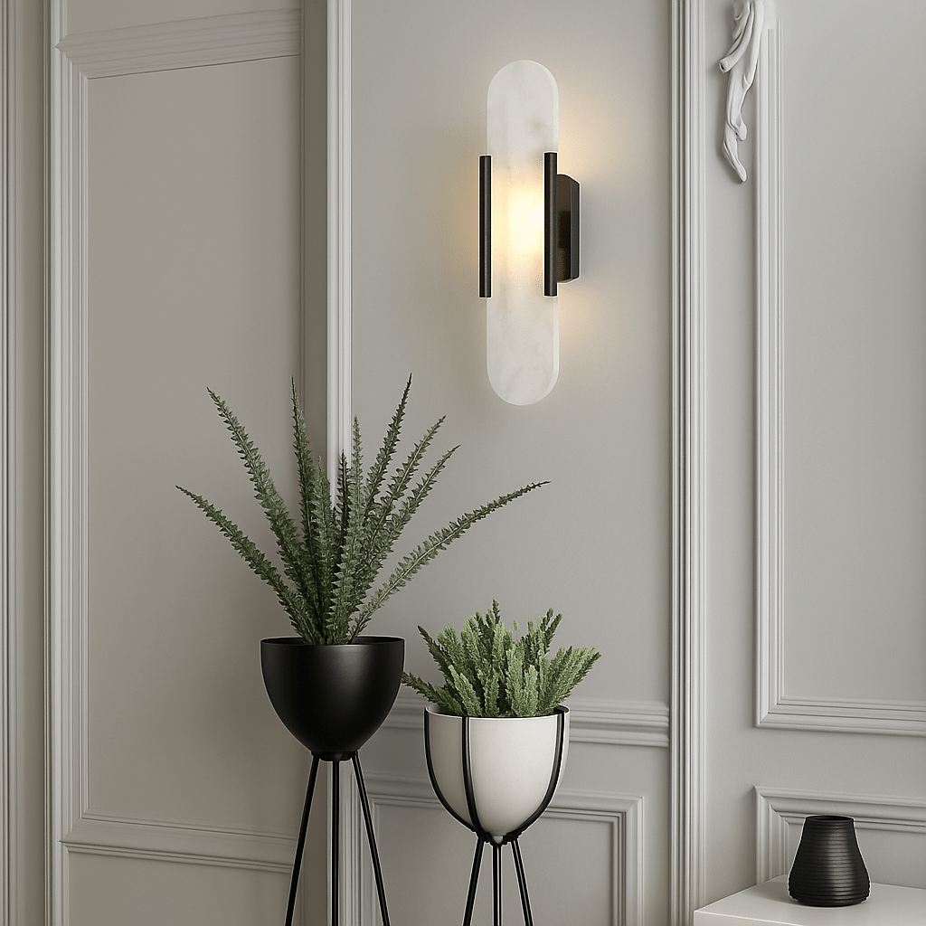 Marble and Brass Wall Sconce | Elegant Wall Light for Contemporary Decor