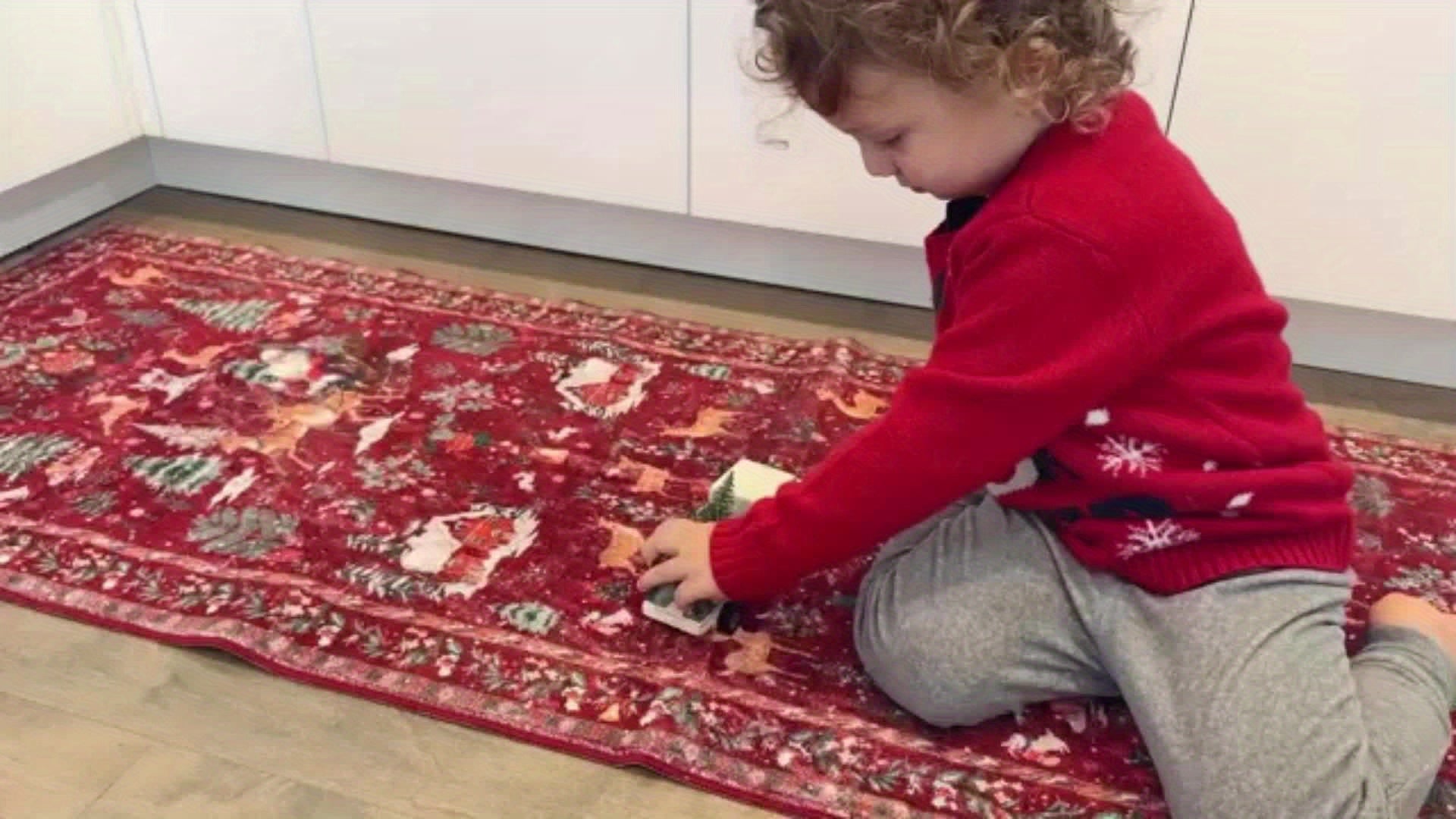 Christmas Hallway Rug | Santa Sleigh and Tree Design