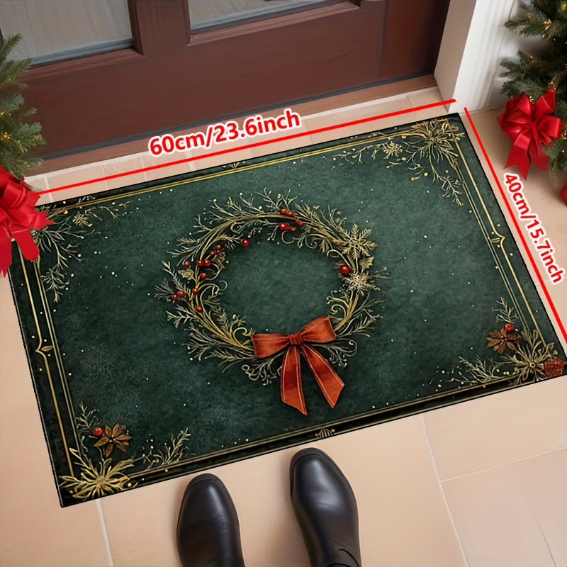 Festive Christmas Floor Mat | Classic Wreath Christmas Home Decor