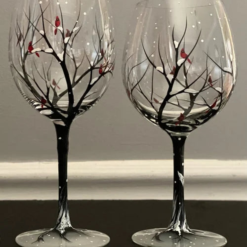 Luxyecs | Hand-Painted Four Seasons Wine Glass – Artistic Glassware for Elegant Moments